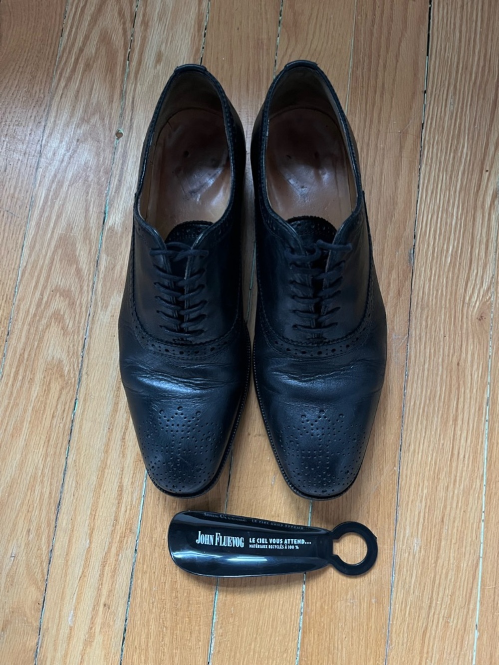 John Fluevog Black Leather Brogue Lace-Up Oxfords